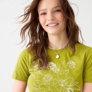 J Crew Embroidered floral T-shirt in Mossy Grove Olive Green